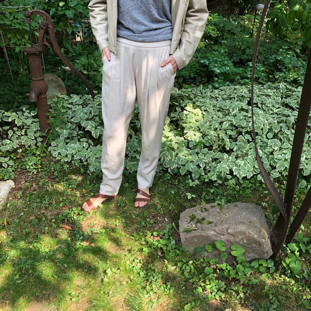 Cream Hugo Boss pleated front pant